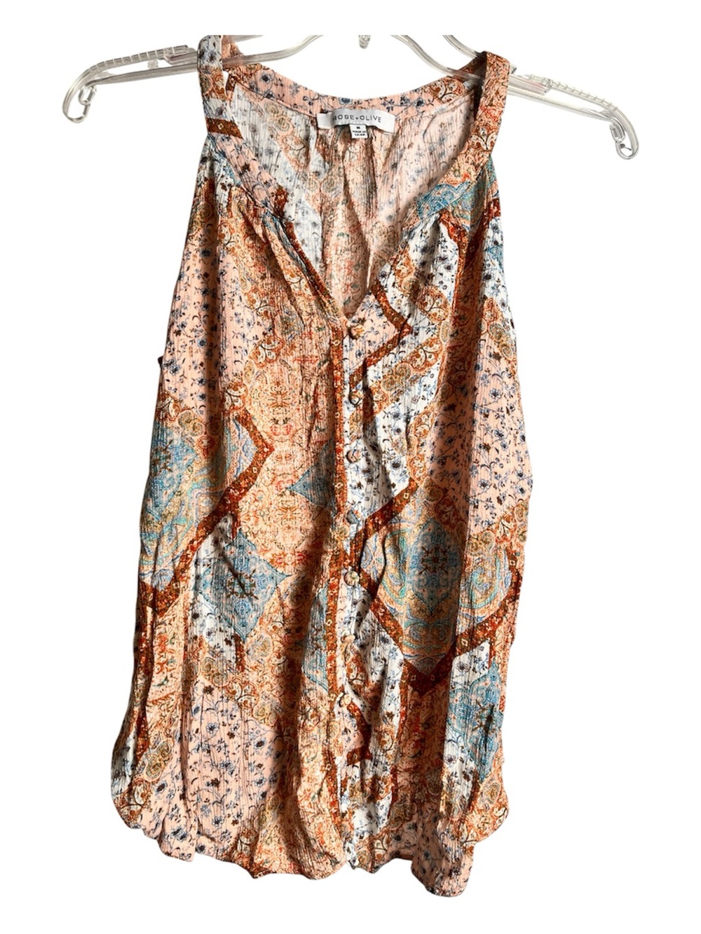 Rose & Olive Peach, Blue & Rust Patchwork Tank
